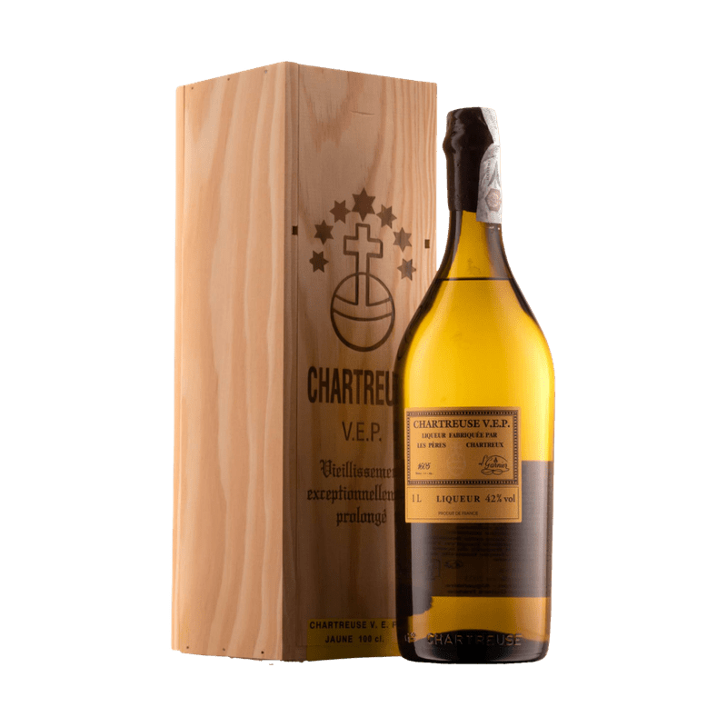 Chartreuse Herbal Liqueur Yellow V.E.P. 1L Wood Box - Vintage Wine & Spirits