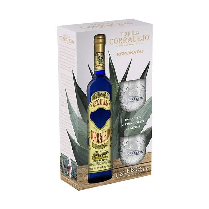 Corralejo Reposado Tequila with 2 Pina Rocks Glasses Gift Set - Vintage Wine & Spirits