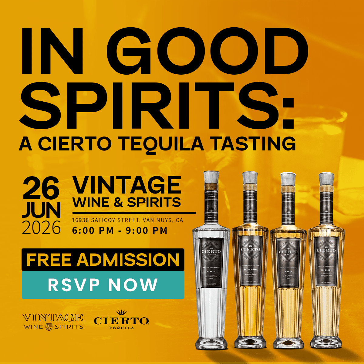 FREE CIERTO TEQUILA TASTING NIGHT - Vintage Wine & Spirits