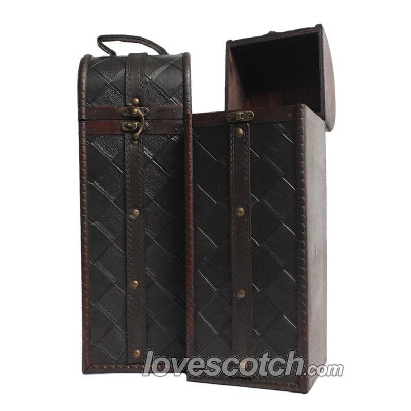 Gift Box - Wooden Black Diamond Leather Belted - Vintage Wine & Spirits