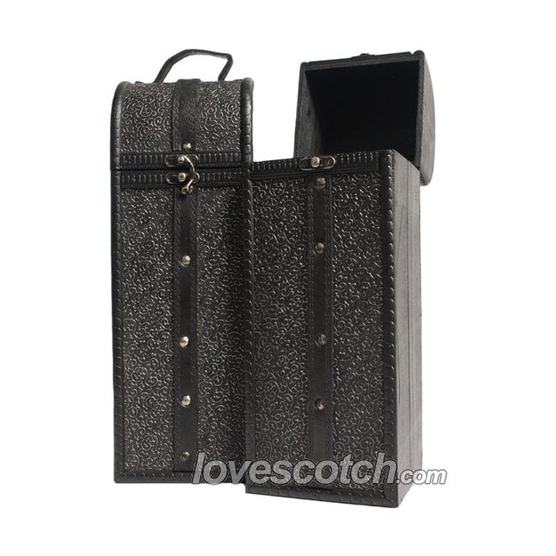 Gift Box - Wooden Black Elegance Leather Belted - Vintage Wine & Spirits