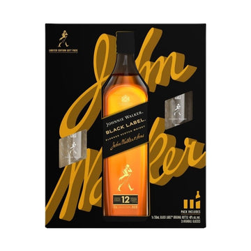 Johnnie Walker Black Label 12 Year Old Blended Scotch Whisky with 2 Highball Glasses - Vintage Wine & Spirits