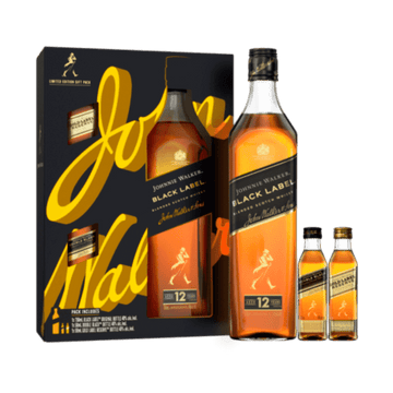 Johnnie Walker Black Label 750ml W/ 2 50ml Gold & Double Black - Vintage Wine & Spirits