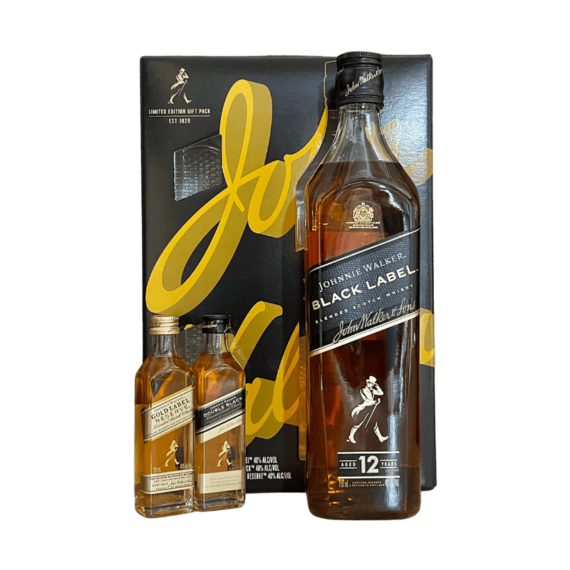 Johnnie Walker Black Label 750ml W/ 2 50ml Gold & Double Black - Vintage Wine & Spirits