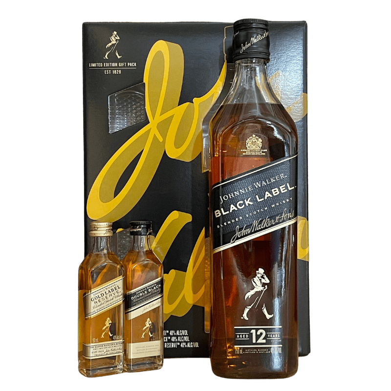 Johnnie Walker Black Label 750ml W/ 2 50ml Gold & Double Black - Vintage Wine & Spirits