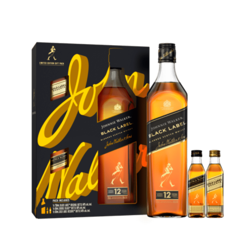 Johnnie Walker Black Label 750ml W/ 2 50ml Gold & Double Black - Vintage Wine & Spirits