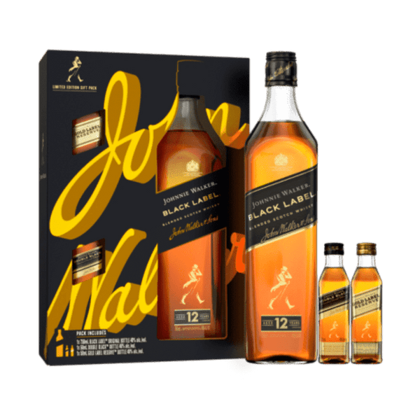 Johnnie Walker Black Label 750ml W/ 2 50ml Gold & Double Black