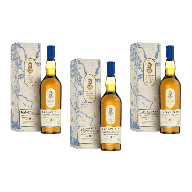 Lagavulin 11 Year Offerman Edition Caribbean Rum Cask Finish 3 Bottle Bundle - Vintage Wine & Spirits