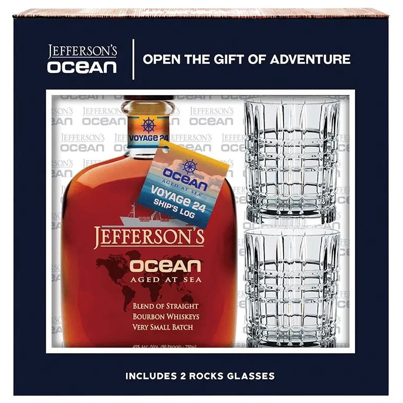 Jefferson's Ocean Aged at Sea Very Small Batch Straight Bourbon Whiskey Gift Set w/2 Rock Glasses - Vintage Wine & Spirits
